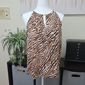 Michael Kors Brown and White Animal Print Halter Camisole